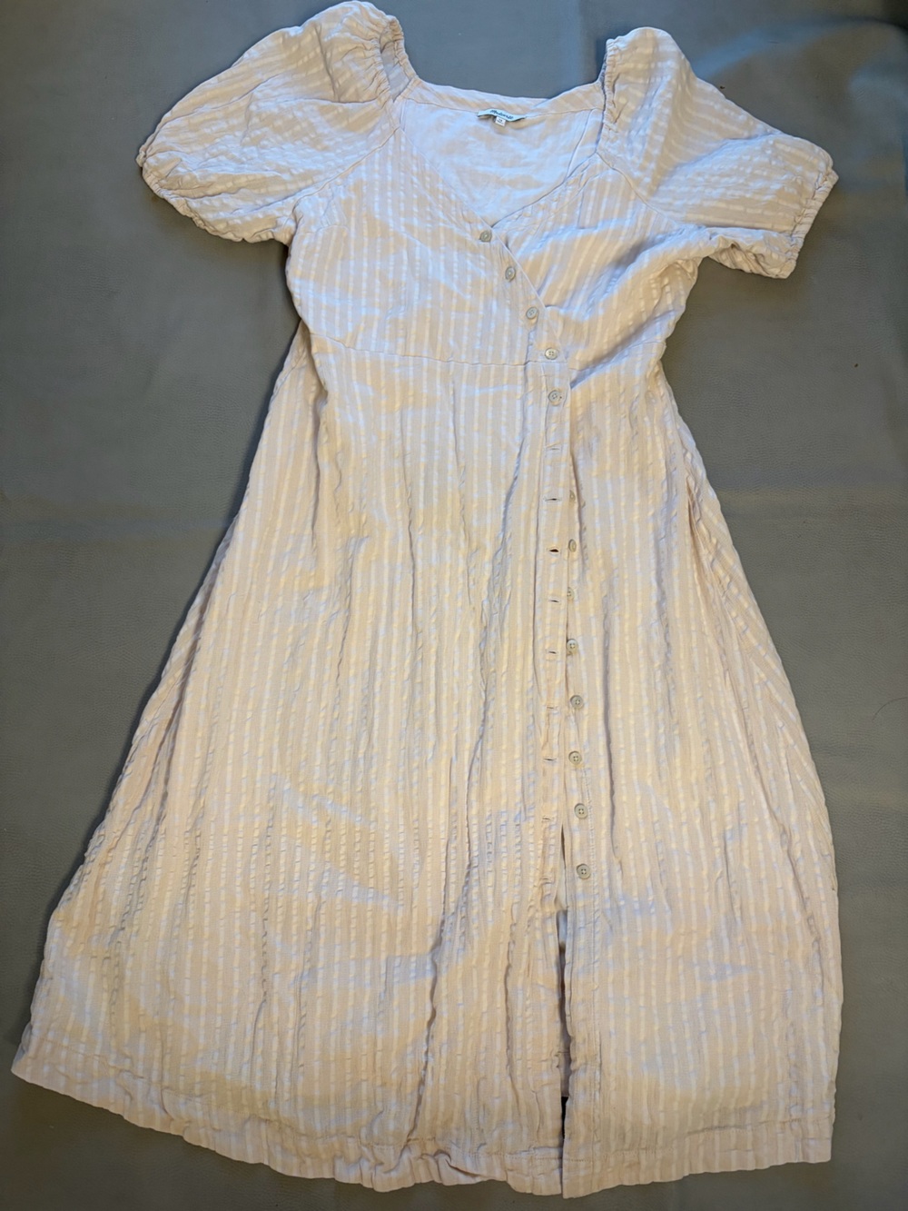 Madewell Puff-sleeve Button-wrap Midi Dress in Undyed Stripe
